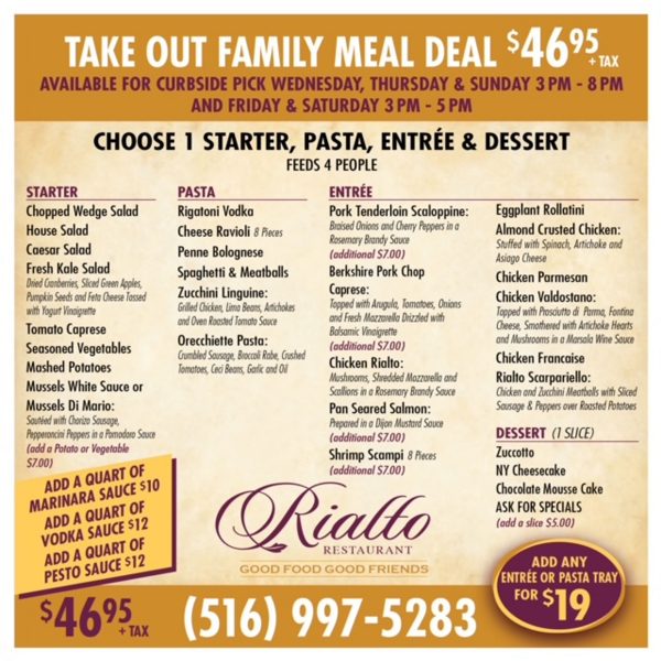 Family Meal Deal Rialto Restaurant