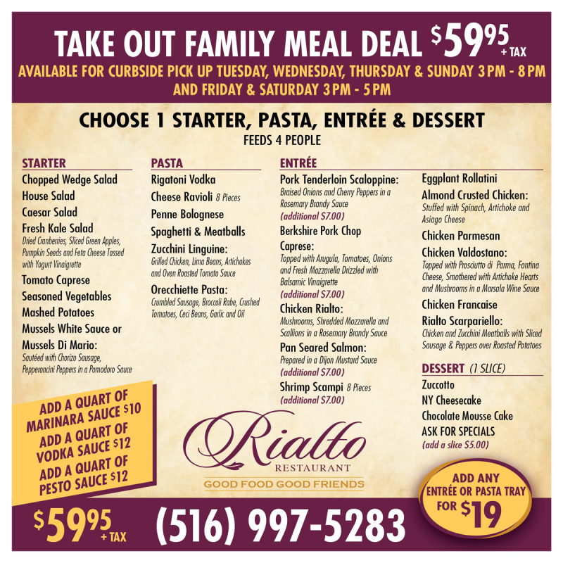 Family Meal Deal Rialto Restaurant